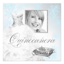 Blue Snowflake Photo Quinceanera Invitation