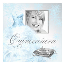 Blue Snowflake Photo Quinceanera Invitation