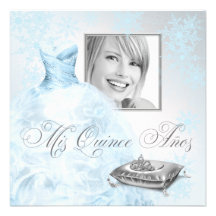 Blue Snowflake Photo Quinceanera Invitation