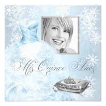 Blue Snowflake Photo Quinceanera Invitation