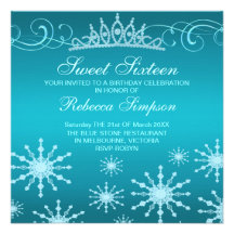 Blue Snowflake & Tiara Design Birthday Invitation