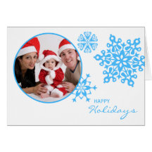 Blue Snowflakes Folded Photo Christmas Card