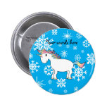 Blue snowflakes unicorn christmas gifts button