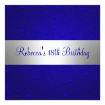 Blue Spiral Hearts Silver 18th Birthday Party Announcements