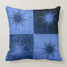 Blue Squares and Stars Throw Pillow