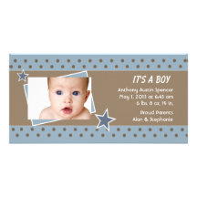 Blue Star Photo Birth Announcement Personalized Photo Card