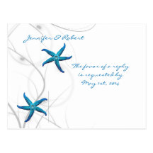 Blue Starfish and Silver Coral RSVP Postcard