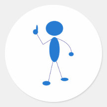 Blue Stick Figure Number One Round Stickers