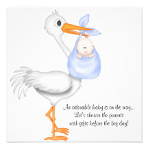 Blue Stork Baby Shower Boy Invitation Announcement