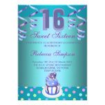 Blue Streamers & Cake Sweet 16 Birthday Invite