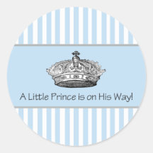 Blue Stripe Prince Crown Baby Boy Envelope Seal Stickers