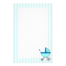 Blue Stripes Baby Carriage Stationery