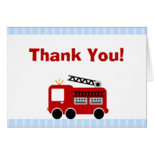 Blue Stripes Fire Truck Thank You Note Card