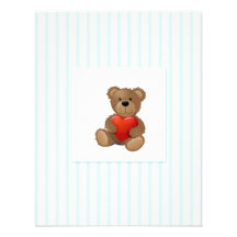 Blue Stripes - Teddy Bear with Valentine Heart Personalised Invitation