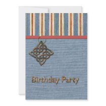 Blue Stripes Weave and Medallion Birthday Party Personalized Announcements