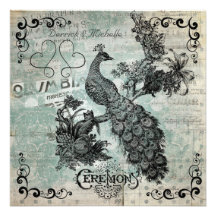 Blue Swirls and Song Peacock Wedding Invitation