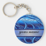Blue swirly fractal abstract key chain