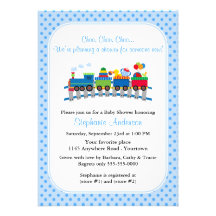 Blue Toy Train Baby Shower Custom Announcements