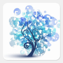 Blue Tree Square Stickers