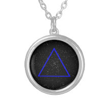 Blue triangle outline on black star background custom jewelry