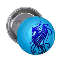 Blue Tribal Phoenix Pinback Buttons