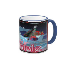 Blue trim Buon Natale Italian Merry Christmas cup Mugs