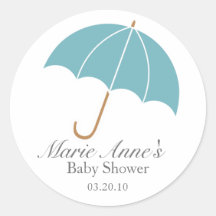 blue umbrella BABY SHOWER custom keepsake label Sticker