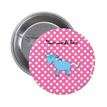 Blue unicorn on pink polkadots