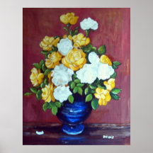 Blue Vase of Roses Painting Print