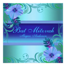 Blue Vibrant Flower Bat Mitzvah Invite