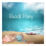 Blue Water Seashells Sand Beach Party Custom Invitations