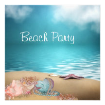 Blue Water Seashells Sand Beach Party Custom Invitations