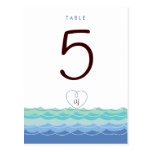Blue Waves Loopy Heart Beach Modern Table Number postcards