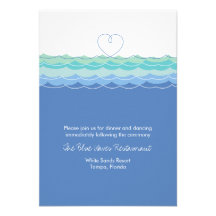 Blue Waves Loopy Heart Beach Wedding Reception Custom Invitations