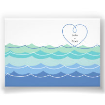 Blue Waves Loopy Heart Engagement Party Invitation