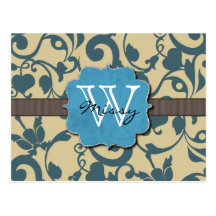 Blue Weathered Monogrammed Postcards