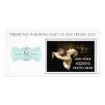Blue Wedding Thank You Monogram Photo Card
