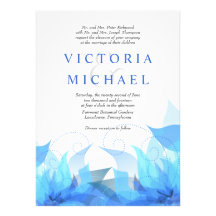 Blue White Abstract Floral Wedding Personalized Announcement