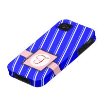 Blue, White and Pink Striped Monogram Design Case-Mate iPhone 4 Cases