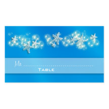 Blue white beach starfish wedding business cards
