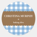 blue white gingham homemade food label seal stickers