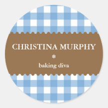 blue white gingham homemade food label seal stickers