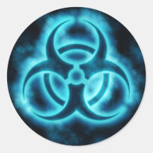Blue-White Glow Biohazard Symbol Sticker