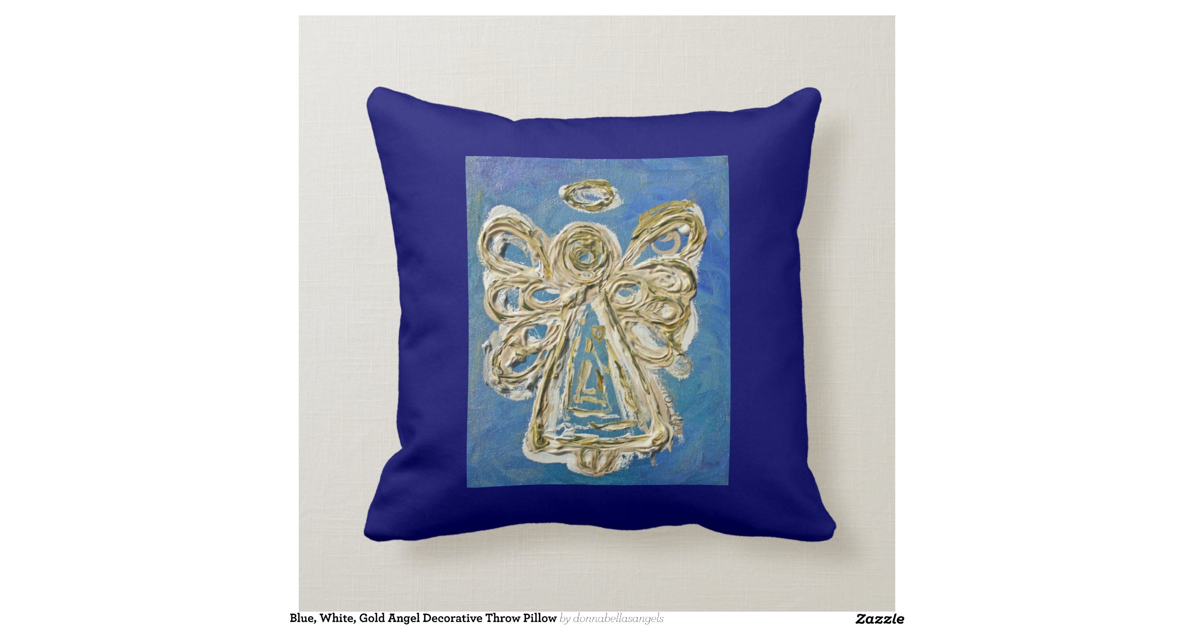 Blue, White, Gold Angel Decorative Throw Pillow Cushions Zazzle