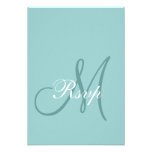 Blue White Monogram Wedding RSVP Cards Personalised Invitation