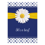 Blue White Polka Dots Daisy Baby Shower Invitation