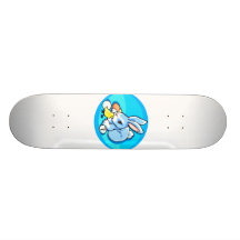 blue white rabbit chick blue background graphic.pn skate board deck