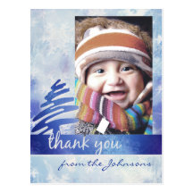 Blue & White Snowflake "Thank You" Photo Postcard