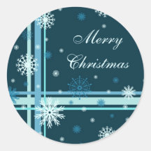 Blue White Snowflakes Merry Christmas Stickers