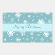 Blue White Snowflakes Merry Christmas Stickers